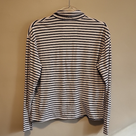 Frank & Eileen Classic Navy White VNeck Striped Long Sleeve Collar Shirt Oversiz - Picture 6 of 8